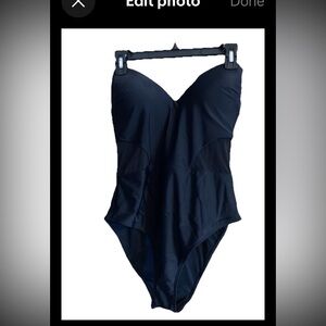 NWT Cupshe Blk One-Piece Swimsuit Size XL Adjustable Mesh Sides Crisscross Back